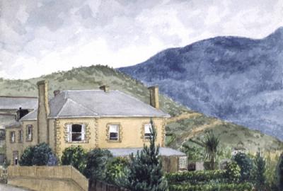 Raalangta - Henry Hunter (arch) for Thomas Stephens (Director of Education)  301 Davey Street, South Hobart  - watercolour Curzona Frances Louise Allport.