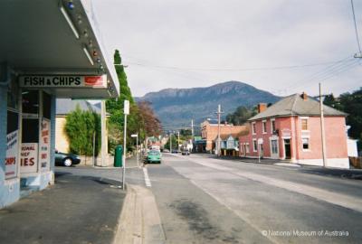 View along Macquarie Street from The South Hobart Fish & Chip Shop.